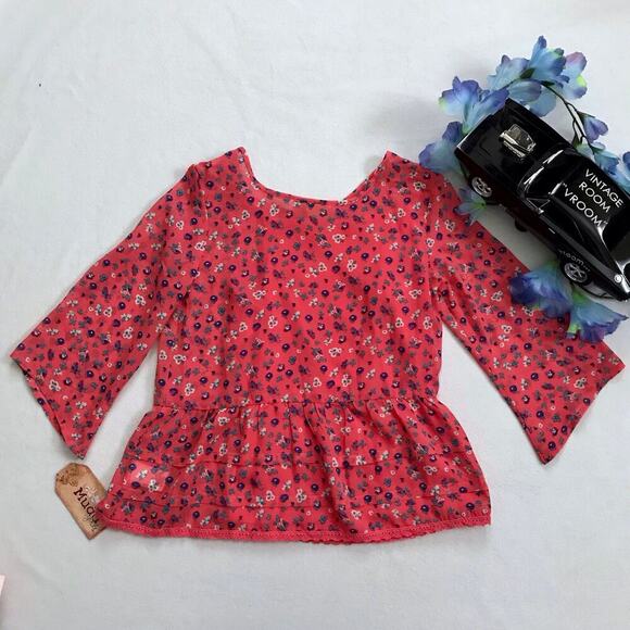 Mudd NWT Coral Floral Blouse Girls 10 - Picture 7 of 10